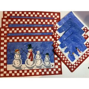 Snowman Placemats & Cloth Napkin Set Of 4 Holiday Winter Christmas